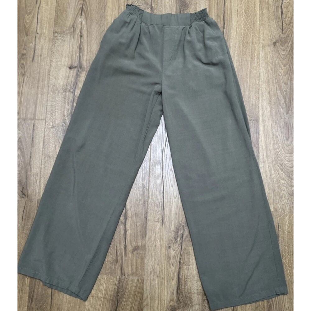MABLE Pants Women’s Size Medium Wide Leg Pull-on Lined Green Pockets Stretch